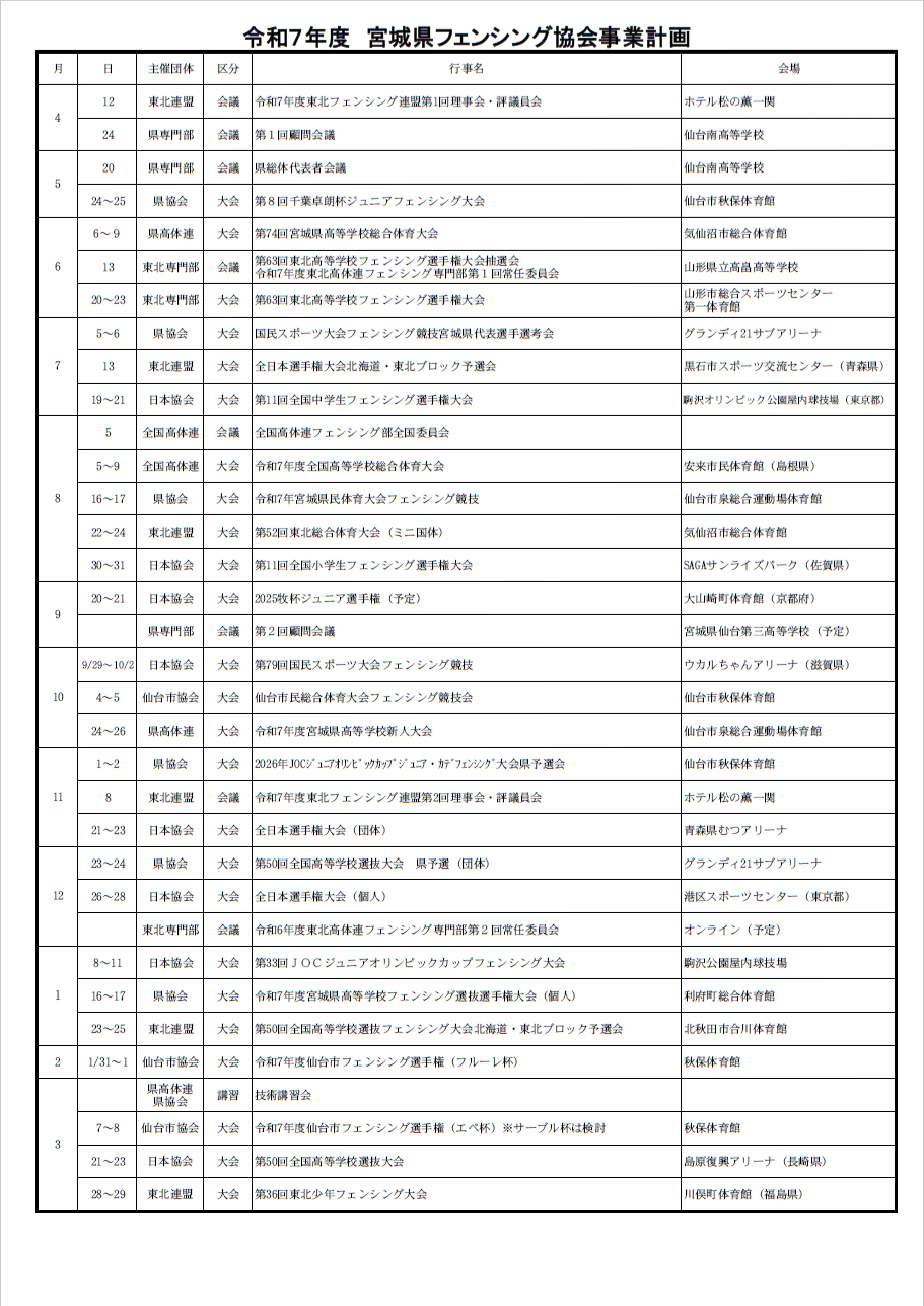 画像：令和7年度年間予定表